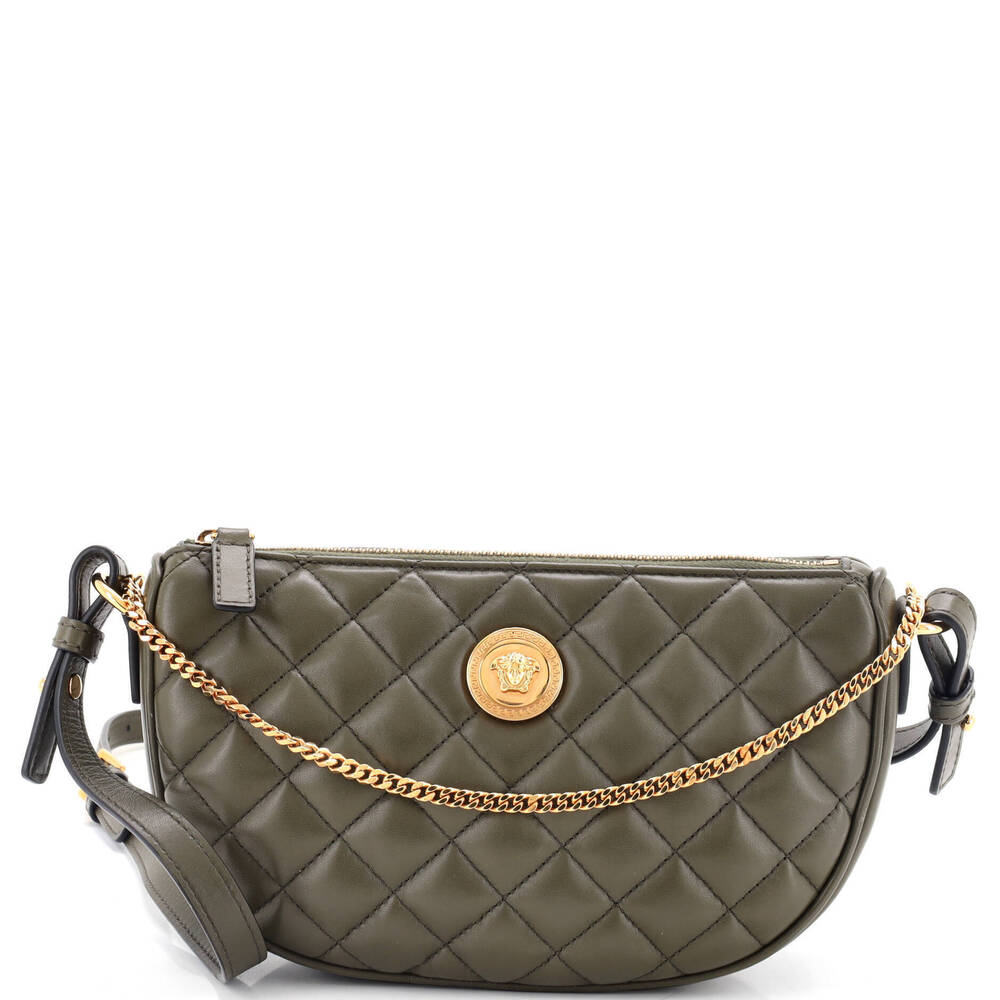 Versace La Medusa Half Moon Crossbody Bag Quilted Leather